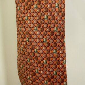 Hermes Luxury Men’s Necktie - Orange pumpkin  and Green hat Pattern